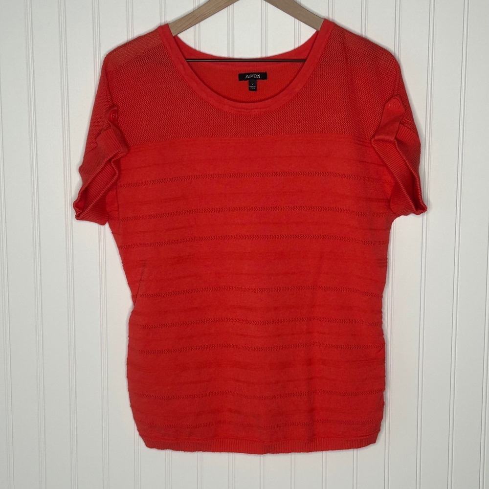 APT 9 Orange/Coral Textured Stripe Short Sleeve Knit Top Women's Size L